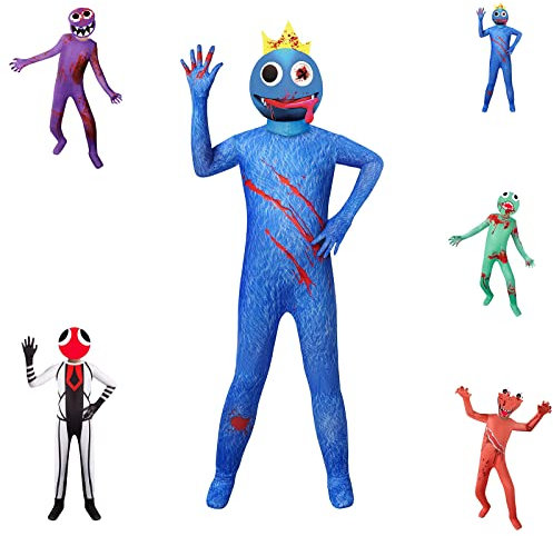 Funjoyz Costume Cosplay Rainbow Pour Enfant Friends,Costume combinaison d'halloween Vêtements de fête d'anniversaire Carnaval Garçon fille,Rainbow Blue Purple Green Blue Costume