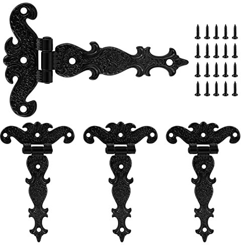 Cionyce 4-Pack Heavy Duty Decorative Tee-Strap Hinges - Antique Black, for Barn Door & Gate (4.33 x 2.75)