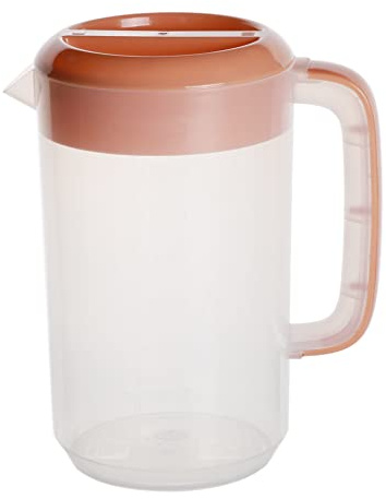 1 Gallon/ 4L Plastic Plastic Straining Pitcher with Lid, Large Clear Water Carafe Jug Juice Mixing Pitcher with Strainers Cover, Handles, Measurements for Ice Tea Hot Cold Coffee Mix Drinks. (Pink)