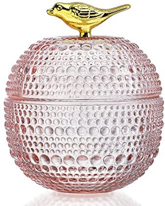 Glass Apothecary Jar With Lid,Wedding Candy Buffet Display Elegant Storage Jar,Decorative Bathroom Canisters for Stroage(Pink)