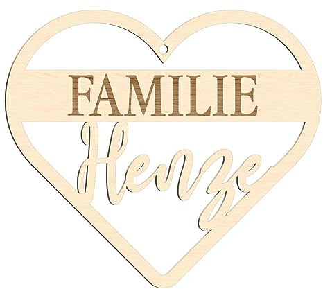 Alsino Herz Türkranz Türschild Wanddeko Holzschild Namen personalisiert - Dekoration aus Holz oder Acryl Familie + Wunschname - Haustürschild, La-82 Türschild personalisiert