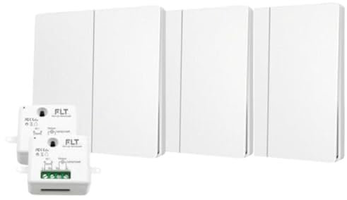 Interruptor inalámbrico y sin batería Autoalimentado - Ecológico - Calidad Profesional - Interruptor RF de 4 mandos + 1 relé radio empotrable - Largo Alcance - Interior y Exterior IP64