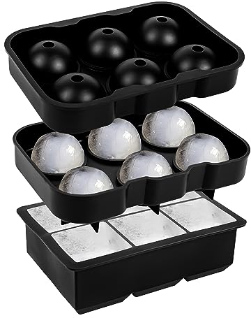 ASAB Pack of 2 Silicone Ice Cube Trays with Lid BPA Free Non Breakable Ice Cube Trays for Freezer Space Saving Groove Design Black Silicone Ice Cube Moulds for Cocktail Drinks Milk (Silicone Large)