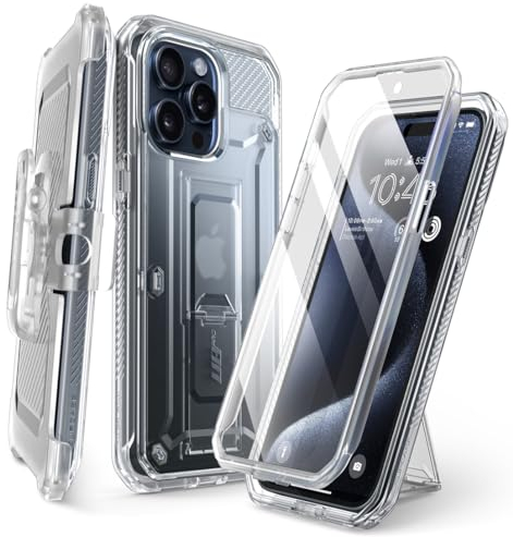 SUPCASE Unicorn Beetle Pro Case for iPhone 15 Pro Max 6.7, Built-in Screen Protector & Kickstand & Belt-Clip Heavy Duty Rugged Case (Clear)