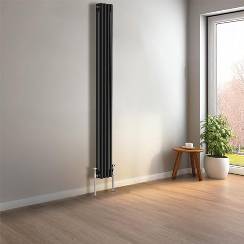 NRG 1800 x 200mm Black Vertical Traditional Column Cast Iron Style Radiator Central Heating Radiator Perfect for Bathrooms, Kitchen, Living Room Triple Panel