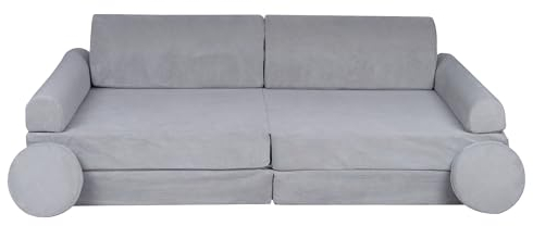 MEOWBABY Kindersofa – Spielsofa für Kinder – Weiche Klappsofa mit Schlaffunktion – Kuschelecke für Kinderzimmer, Slimcord, Hellgrau