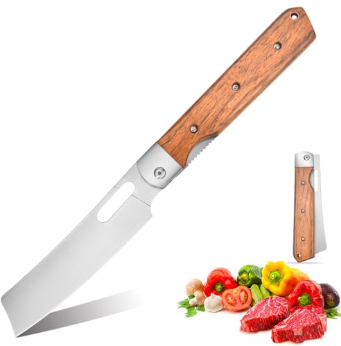 Astylway Couteau de cuisine Pliant en plein air en acier inoxydable 8cr14mov pliable tranchant japonais portable voyage couteau à fruits manche de poche manche en bois brun couteau universel