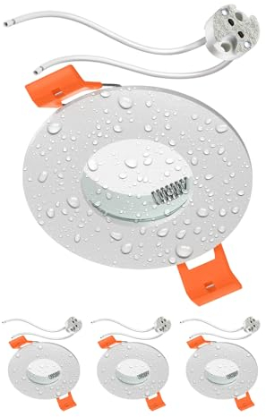 ledscom.de 4 pezzi cornice da incasso a soffitto per bagno ERID, a prova di umidità, bagno, IP44, rotonda, bianco opaco, incl. presa GU5.3