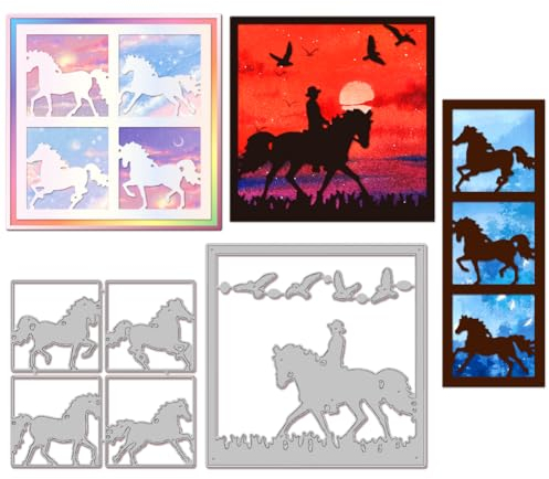 GLOBLELAND Pferderahmen Rand Stanzformen Für Kartenherstellung Reiten Pferd Metall-Stanzformen Vorlage DIY Scrapbooking Prägung Papier Album Basteln Dekor