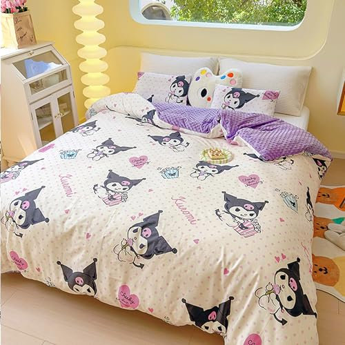 Roffatide Cartoon Kuromi Fleece Decke Fuzzy Weiche Decke Mikrofaser Gemütliche Wurf Decke für Couch Bett Sofa (ohne Kissenbezug) 150 * 200cm
