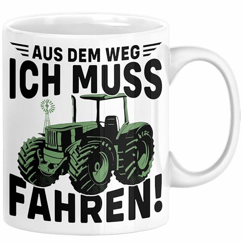 Traktor Trekker Tasse Geschenk Landwirt Bauer Geschenkidee Kaffee-Becher Kinder Aus Dem Weg Ich Muss Traktor Fahren (Weiß)