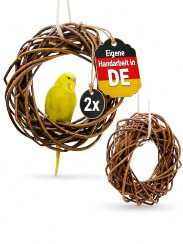 Vogelgaleria® 2X Leckerer Weidenring zum Knabbern für Wellensittich, Nymphensittich & Co.; Weidengeflecht. Vogelspielzeug Voliere Vogelkäfig. Vogelspielplatz zum Aufhängen
