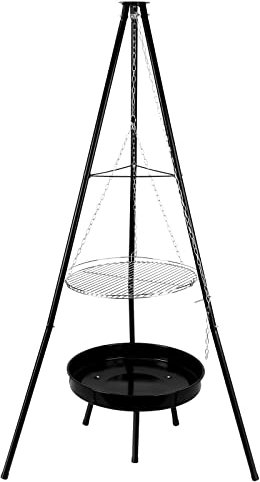 LDIW Outdoor Fire Pit Tripod Cooking Tripod with Hanging Grill and Tripod, Charcoal Barbecues Swivel Grill with Height Adjustable Hanging Chain for BBQ Camping Picnic