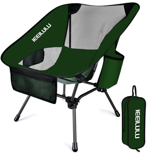 JONRRYIN Campingstuhl, Klappstuhl Strand Campingstuhl Ultraleicht Klappstuhl Camping mit Beide Seitentaschen und Mesh Rückwand für Outdoor, Camping, Picknick, Strand (1, Grasgrün)
