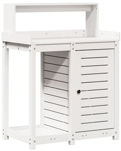 vidaXL Pflanztisch, Gärtnertisch mit Ablagen, Blumentisch für Garten Balkon Terrasse, Gartentisch Arbeitstisch, Weiß 82,5x50x109,5cm Massivholz Kiefer