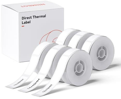 NIIMBOT Etiketten Selbstklebend, 15 x 30mm(2 Rollen), 12 x 75mm (2 Rollen), 14 x 40mm (2 Rollen) Thermo Etikettenband, Kompatibel mit D110 D11 D101 Etikettendrucker, 6 Rollen