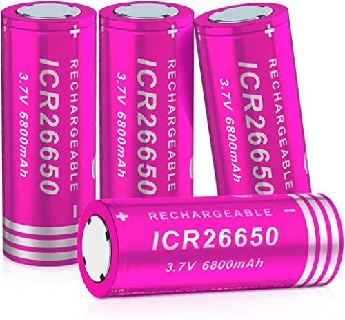 26650 Ricaricabile 3.7V Batteria 6800mAh Alta Capacità Batteria agli Loni di Litio 3.7V Batteria Ricaricabile 1200 cicli per Torcia a LED (4 Pezzi)