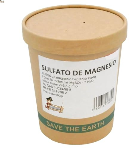 BricoLoco.com Sulfato de magnesio en polvo heptahidratado para plantas (sal de higuera o sales de Epsom). Abono y corrector de magnesio anticlorosis. MgSO4 • 7 H2O (900, Gramos)