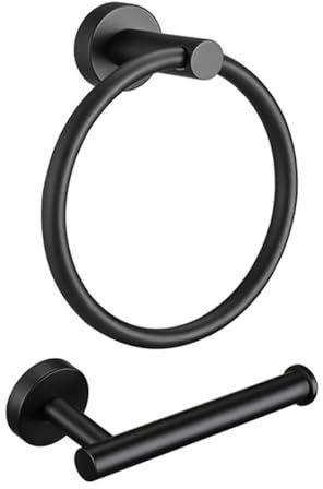 Handtuchring und Toilettenpapierhalter, Badezimmer-Hardware-Gadget, 2 Stück, Edelstahl, Badezimmer-Handtuchhalter, Kreis, Handtuchaufhänger, Wandmontage, Hardware-Set (schwarz)