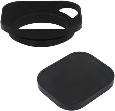 VYUHAksZ for Haoge 49 mm quadratische Metall-Gegenlichtblende for Einschrauben, ausgehöhlt, mit Kappe for Leica Q3 Q2 Q Kamera, Schwarz LH-E2P