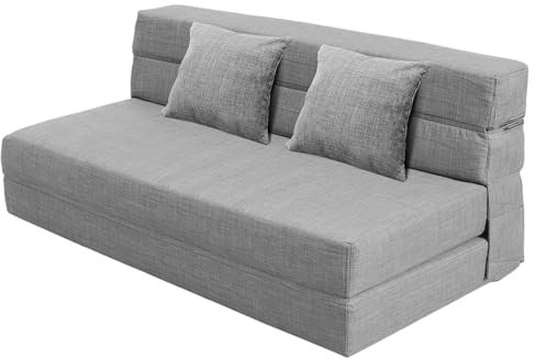 ANONER 203 cm L × 152 cm B Doppelte Schlafsofa,Bodensofa Gästesofa mit Schlaffunktion mit Memory Schaum & 2 Kissen, Loungesofa Waschbar Set für Wohnzimmer Lofts, Hellgrau