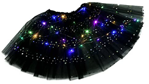 Ballett Tütü Damen Tüllrock mit Lichterkette 80er Jahre Vintage Tutu Rock Retro Unterrock Vintage Swing Tanzkleid Karneval Glitzer Rock Tanzen Halloween Kostüm Ballettrock
