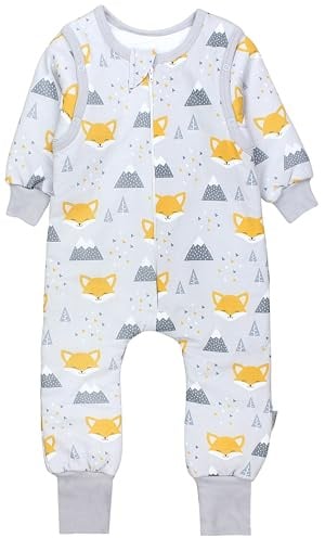 TupTam Schlafsack mit Beinen und Ärmeln 2.5 TOG, OEKO-TEX zertifiziert, Farbe: Gelber Fuchs im Winter, Größe: 92-98