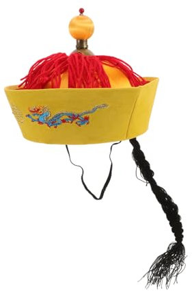 Abaodam Chapeau Hanfu Chapeau Empereur Oriental Casquette de Style Chinois Chapeau Traditionnel Chinois Chapeau de Cosplay Chinois Chapeau d'empereur Chinois Feutre Yellow