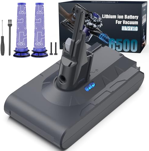V8 Akku 6500mAh, Morpilot Ersatzakku für Dyson Absolute Animal Motorhead Exclusive Staubsauger Fluffy mit 2 Filtern