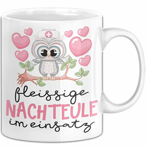 Frau Geschenk Tasse Fleissige Nachteule Im Einsatz Geschenkdiee Für Eulen-Fans Kaffee-Becher (Weiß)