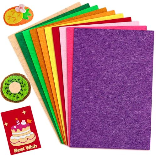 10 Pieces of Felt Fabric, 20 x 30 cm Blanket Sheets Fabrics, Colorful Felt Squares Crafts, DIY Craft Project, Sewing