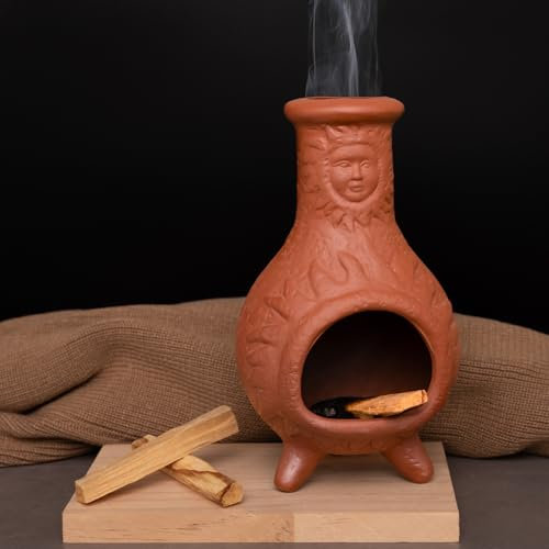 Handgefertigter Palo Santo Halter aus Terrakotta mit Sonnengesicht-Design, Mini-Kamin-Räuchergefäß für Salbei und Copal, durchdachte Geschenke für Meditation, Yoga, Aromatherapie