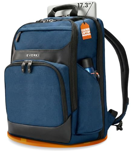 Everki Onyx 17 Zaino Laptop – Nylon Balistico e Pelle, Borsa Business, Scomparto Dedicato Fino A 17,3 – Blu Navy (EKP132S17N)