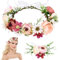 Blumenkranz Haarreif Haarschmuck für Damen,Rose Braut Haarschmuck mit Armband-Set,Blumenstirnband Verstellbarer Gürtel,für Hochzeit Zeremonie Festival Party Strand (cremefarben, Kranz + Armband)
