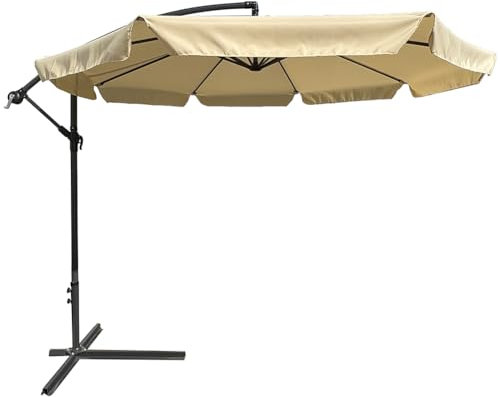 Ombrellone da Giardino Decentrato 3x3 Mt Palo Alluminio Telo con Pendente Chiusura a Manovella Base a Croce Sistema Air Vent Arredamento Esterno Gazebo Piscina Giardino Terrazzo Esterni (Beige)