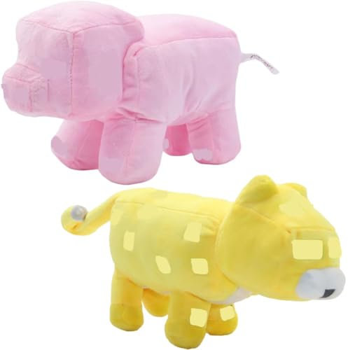Simmpu Mine Game Plüschtiere,2pcs Mini World Soft Plüschpuppe,24 cm Plüschtiere Charaktere Schweine und Katzen Kuscheltier Plüschfiguren Cartoon Charaktere Plüschpuppen Geschenke für Kinder
