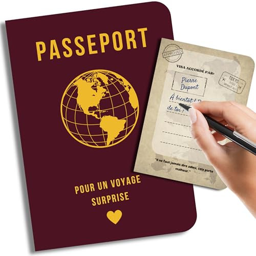 EQUIK PRODUCTS Passeport Cadeau Voyage Surprise – Carte à Gratter Personnalisable + Bon à Compléter + Carnet de Voyage Vintage | Idée Cadeau Originale pour Voyageur ou Voyageuse (Voyage Surprise)
