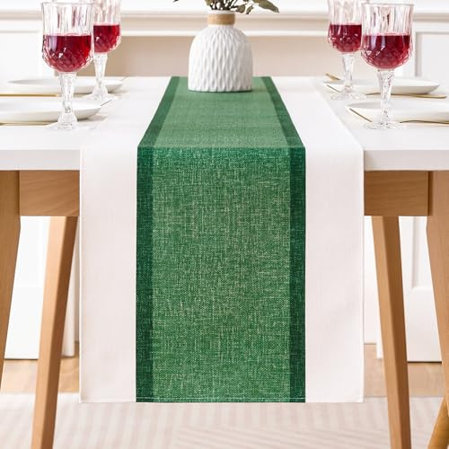 Tischläufer Modern Dekoration Tischläufer Wasserabweisend Leinen Abwaschbar Tischdecke Outdoor Sommer Garten für Hochzeit Esszimmer Party Urlaub (Grün,40x140cm)