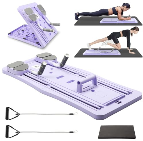 Qivine Pilates Board mit Automatischem Rückprall, Faltbarer Reformer Pilates Maschine Multifunktionales, Tragbares Sportgeräte Zuhause für Heimübungen, Anfänger, Profis