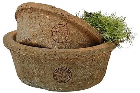 Set of 2 Round Terracotta Dish Planters, Shallow Succulent Plant Pot, Bulb Bowl, Red Stone Weathered Terracotta Plant Pots, Aged Stone Rustic Pots, Weathered Seeds Bulb Crocus Planter