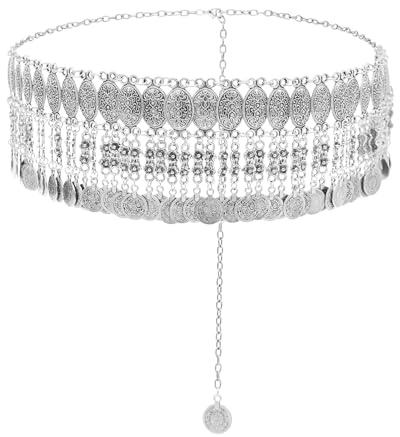 Pandalein Damen Gürtel Mode Taillengürtel Metall Kettengürtel Fransen Bauchtanz Gürtel Münzgürtel Verstellbare Hüftkette Taillenkette für Kleider