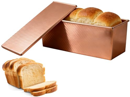 Vunanvu Stampo per Pane Tostato con Coperchio 32x12x11,5cm Teglia Antiaderente per Pane Tostato in Acciaio al Carbonio Stampo Pane in Cassetta con Fori di Ventilazione per Pane Toast e Torte, Oro