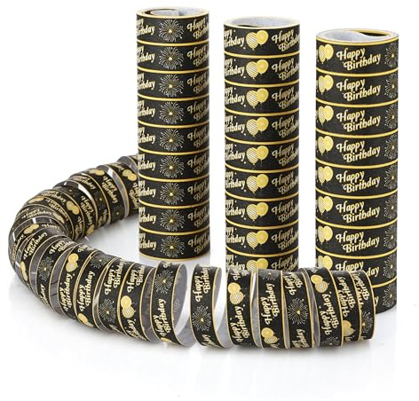 FunX Luftschlangen Geburtstag 3er Pack - Gold Schwarze Party Deko und Tischdeko für Mann oder Frau - Ideal für den Geburtstagstisch (Happy Birthday)