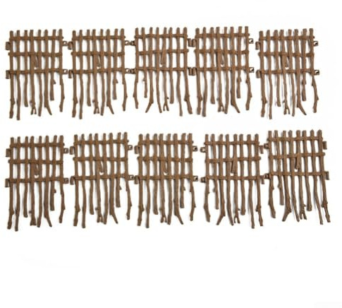 Modelleisenbahn-Simulation Weidezaun und Torplatten für Bauernhof-Ranch, 5 Stile PVC-Kunststoff-Set für Miniaturzug-Layouts und kleine Modellszenen (Braun A)
