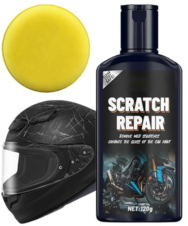 Kit de pâte anti-rayures pour casque de moto - Crème spéciale 120 g avec éponge d'application - Moyen pour enlever les rayures sur les lunettes, pour l'entretien des casques de moto, des lunettes de
