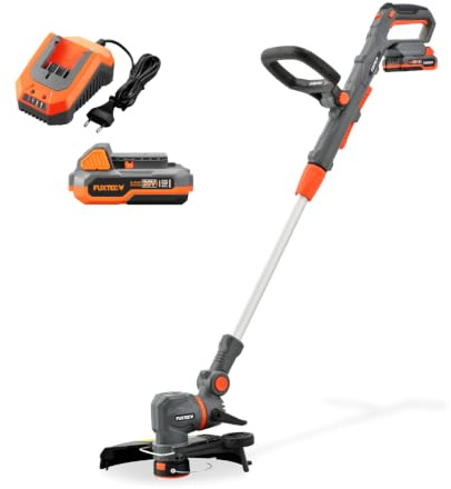 FUXTEC 20V Akku Rasentrimmer FX-E1RT20PROSET • Freischneider mit Akku & Ladegerät • 28cm Schnittbreite • mit Teleskopstiel und 2 Drehzahlen • Kantenschneider mit Faden & Messer
