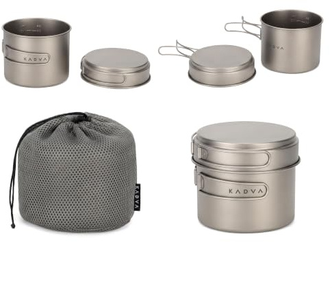 KADVA Titan - Set di pentole da campeggio da 1600 ml, per trekking e attività all'aperto