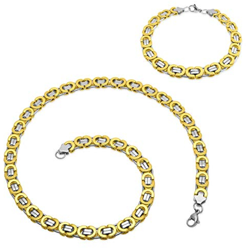 Soul-Cats Flache Königskette & Armband/Panzerkette/Herren-Kette aus Edelstahl in Gold-Silber, Breite: 8 mm, Länge ca. 55 cm