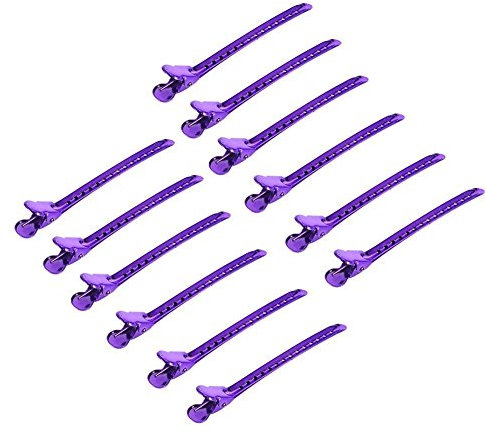 Duckbill Clip, 12Pcs Sectioning Clip Barrette, Metal Purple Styling Hair Clips, Grip Clamps Salon Barber Hairdressing Styling Tools, Purple