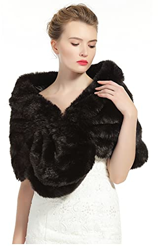 BEAUTELICATE Kunstpelz Schal Stola Damen für Frauen Festlich Bolero Hochzeit Braut Abendkleid Brautschal Brautstola Ivory Schwarz, M